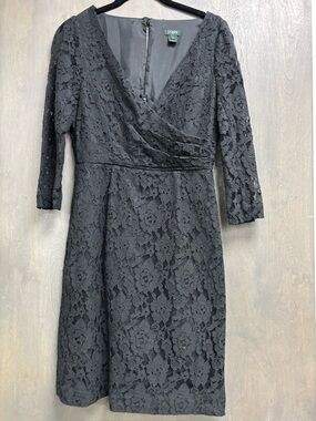 Good Used Condition J. Crew Black Lace Wrap-Style Cocktail Dress Size 2